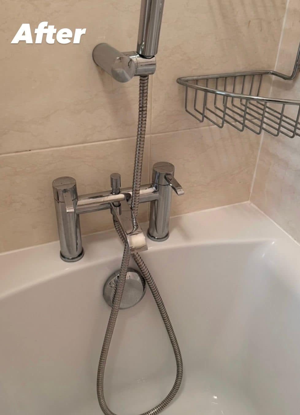 Bath taps polished after spring cleaning, limescale removed