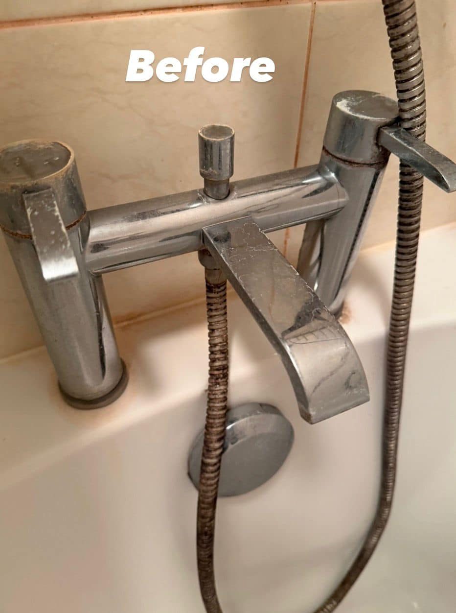 Limescale on bath taps before deep clean