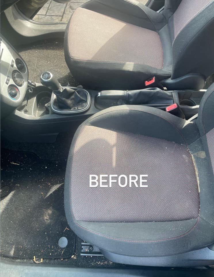 Car interior fabric seats before professional cleaning