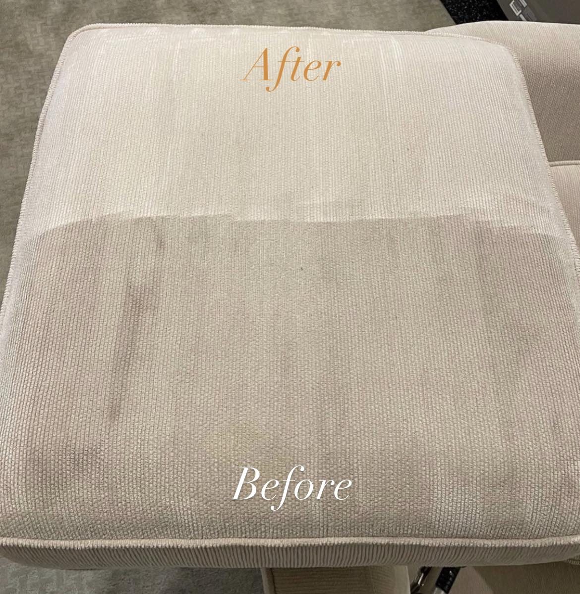 Cushion before and after upholstery cleaning, stain removal