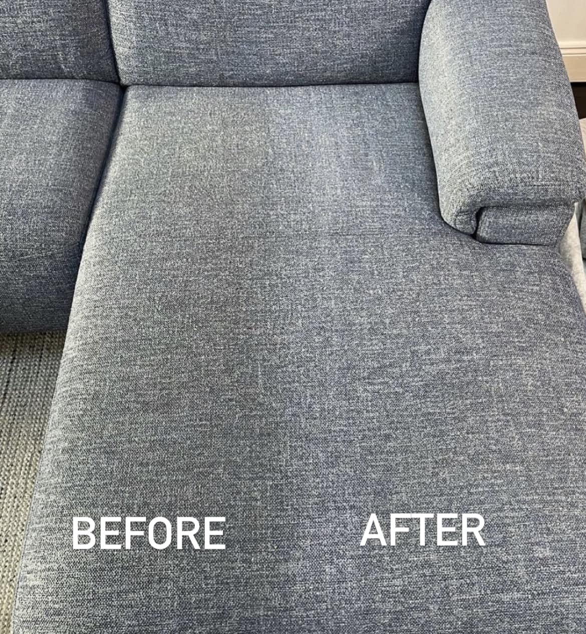 Sofa upholstery cleaning, before and after side by side comparison